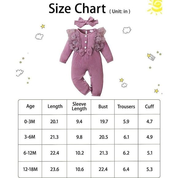 Newborn Infant purple size 0/3 mos Girl Ruffle Long Sleeve Romper Jumpsuit Bowkn - Picture 5 of 10